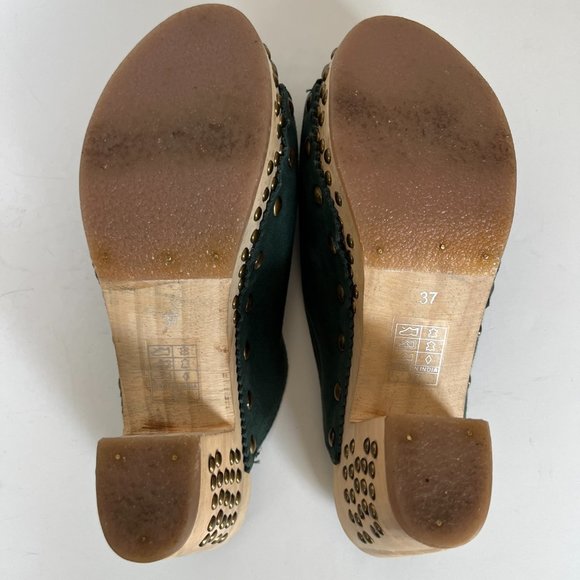 FREE PEOPLE Green Colbie Wooden Clogs 37 Studded Platform Suede - Picture 10 of 11